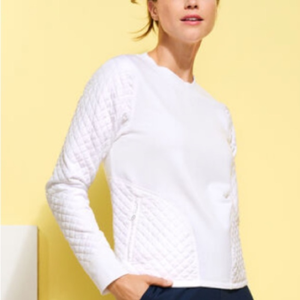 T By TALBOTS WOMEN COZY QUILTED CREWNECK WHITE PULLOVER | XS